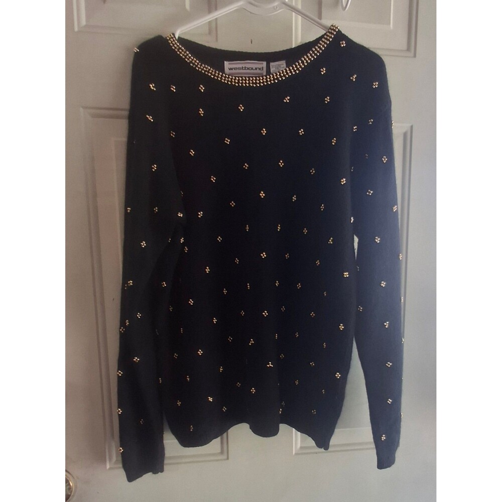 Black sweater with gold beads